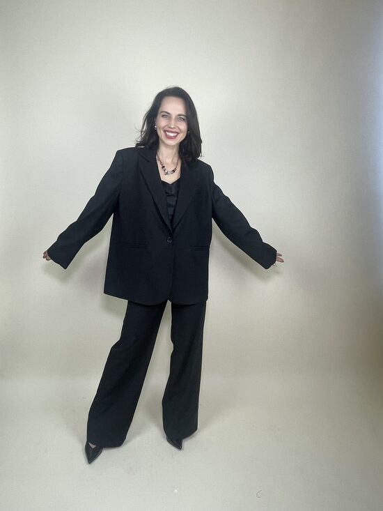 Black straight cut high waist suit trousers with pockets, by CLOTHÉ
