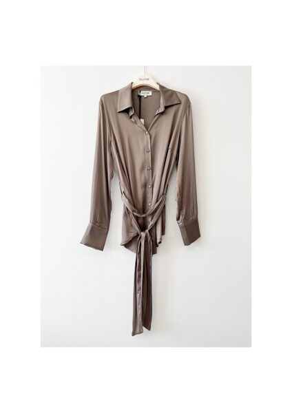 Taupe silk & viscose shirt with belt, by CLOTHÉ