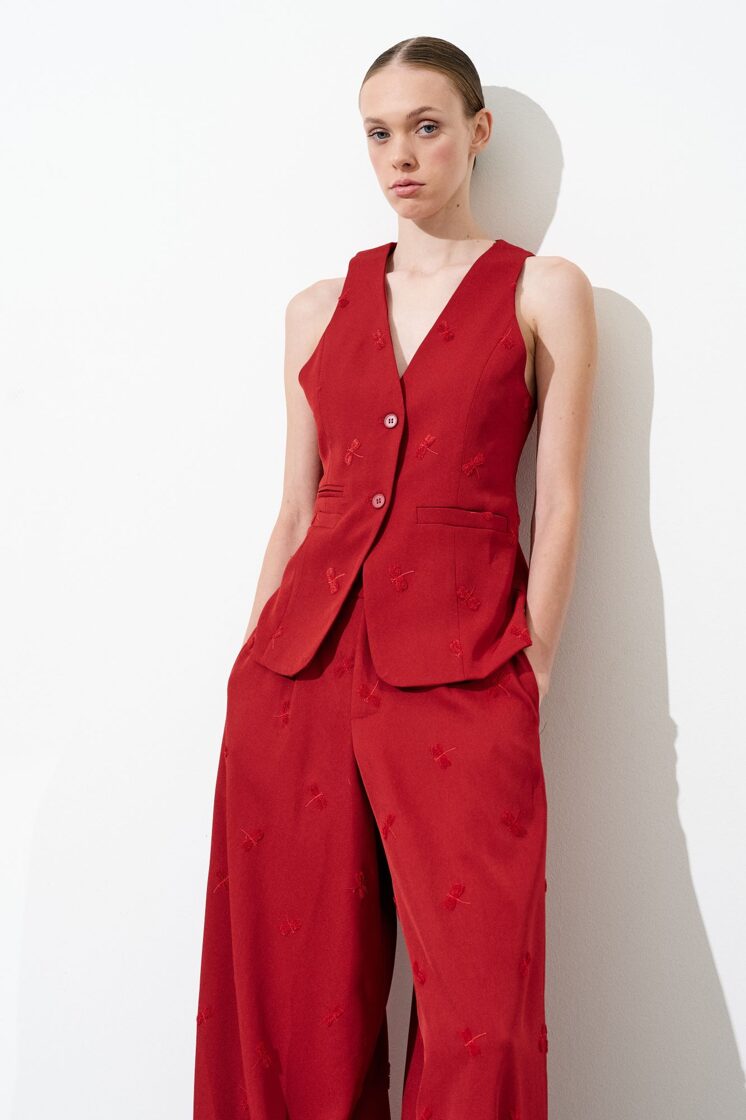 Bordeaux Vest with Dragonfly Embroidery – Stylish and